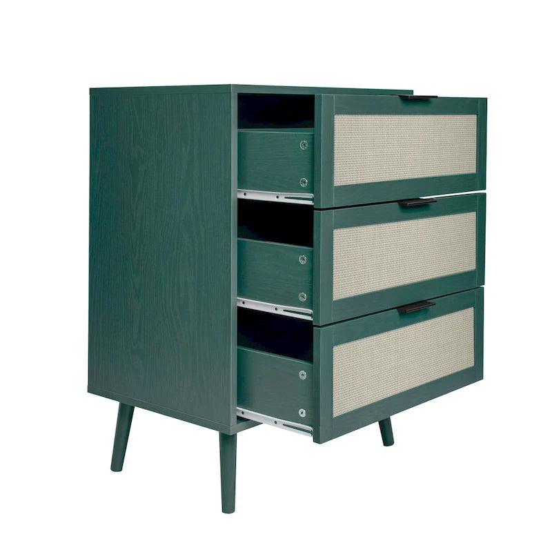 Table d'appoint en rotin à 3 tiroirs Noyer / Noir / Bleu / Naturel / Vert foncé – Utilisation par 1 personne