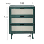 Table d'appoint en rotin à 3 tiroirs Noyer / Noir / Bleu / Naturel / Vert foncé – Utilisation par 1 personne