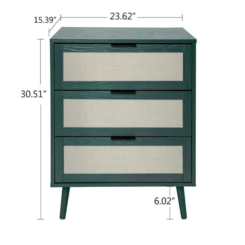 Table d'appoint en rotin à 3 tiroirs Noyer / Noir / Bleu / Naturel / Vert foncé – Utilisation par 1 personne