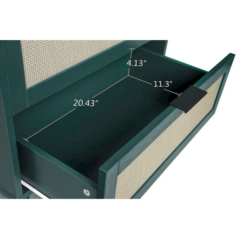 Table d'appoint en rotin à 3 tiroirs Noyer / Noir / Bleu / Naturel / Vert foncé – Utilisation par 1 personne