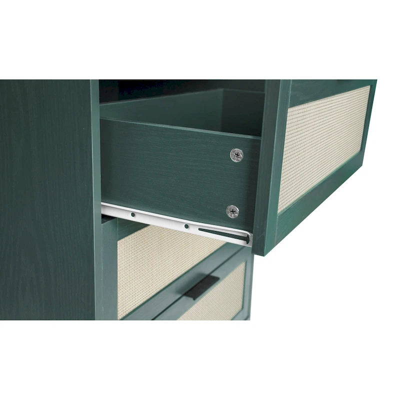 Table d'appoint en rotin à 3 tiroirs Noyer / Noir / Bleu / Naturel / Vert foncé – Utilisation par 1 personne