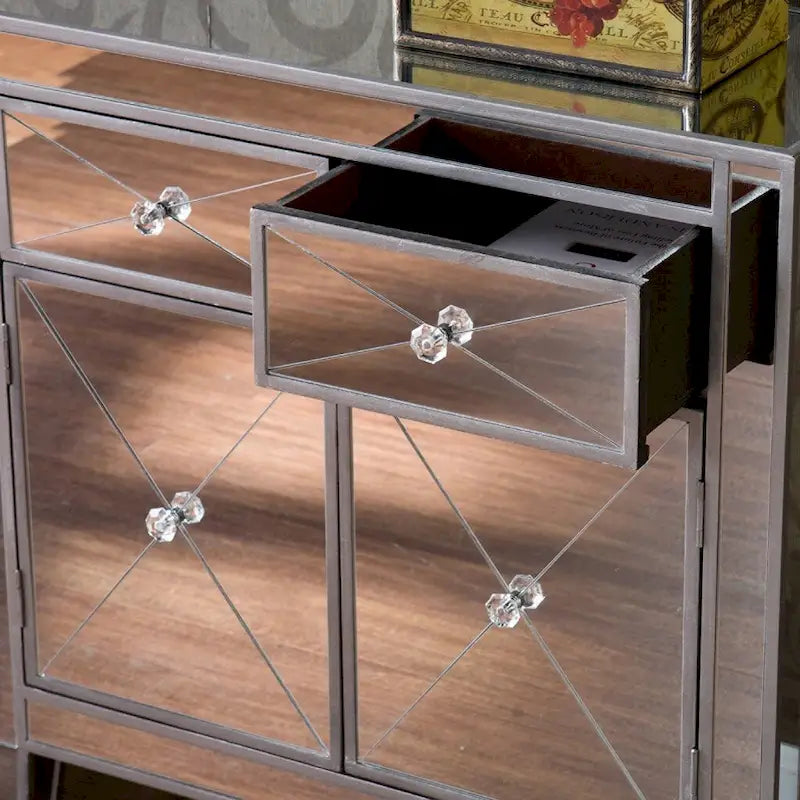Armoire d'appoint de rangement à deux portes miroir scintillante et glamour