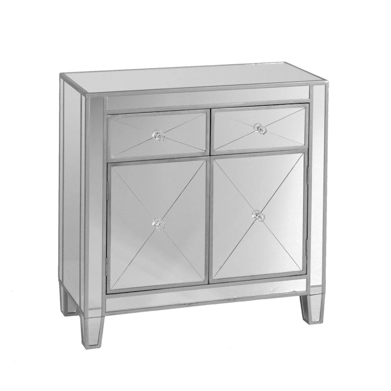 Armoire d'appoint de rangement à deux portes miroir scintillante et glamour