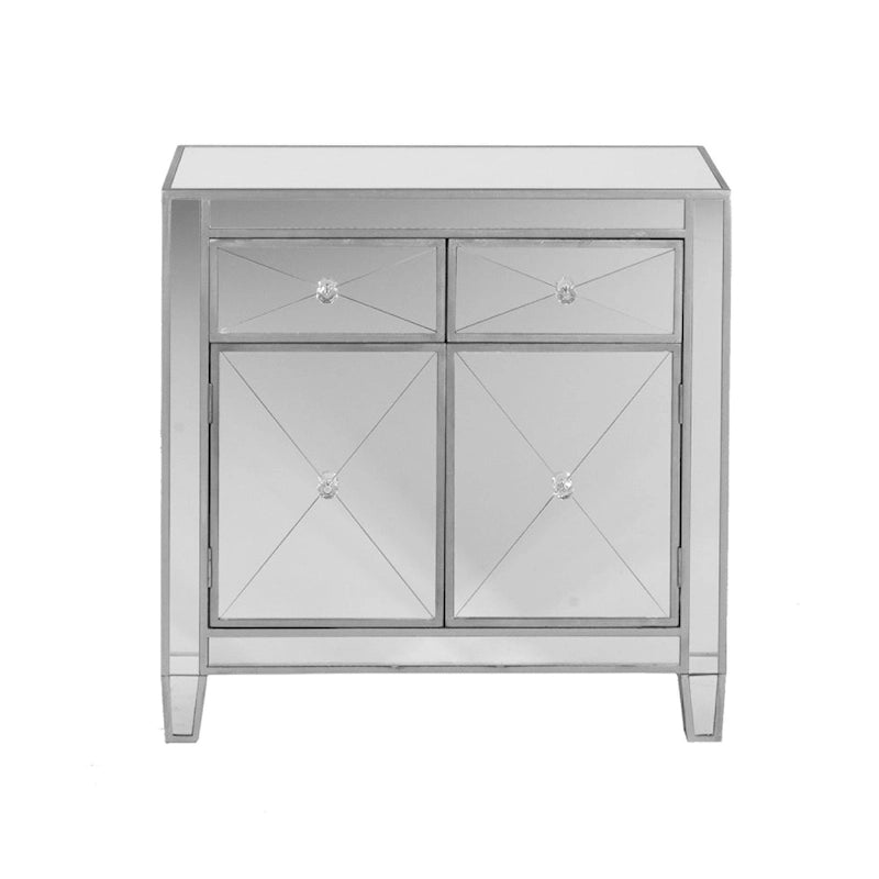 Armoire d'appoint de rangement à deux portes miroir scintillante et glamour