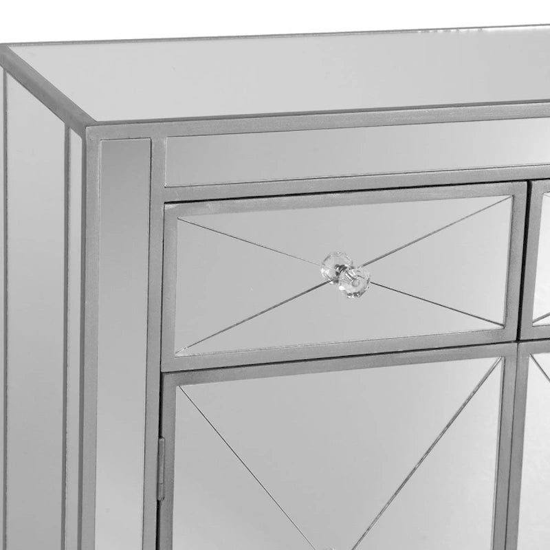 Armoire d'appoint de rangement à deux portes miroir scintillante et glamour