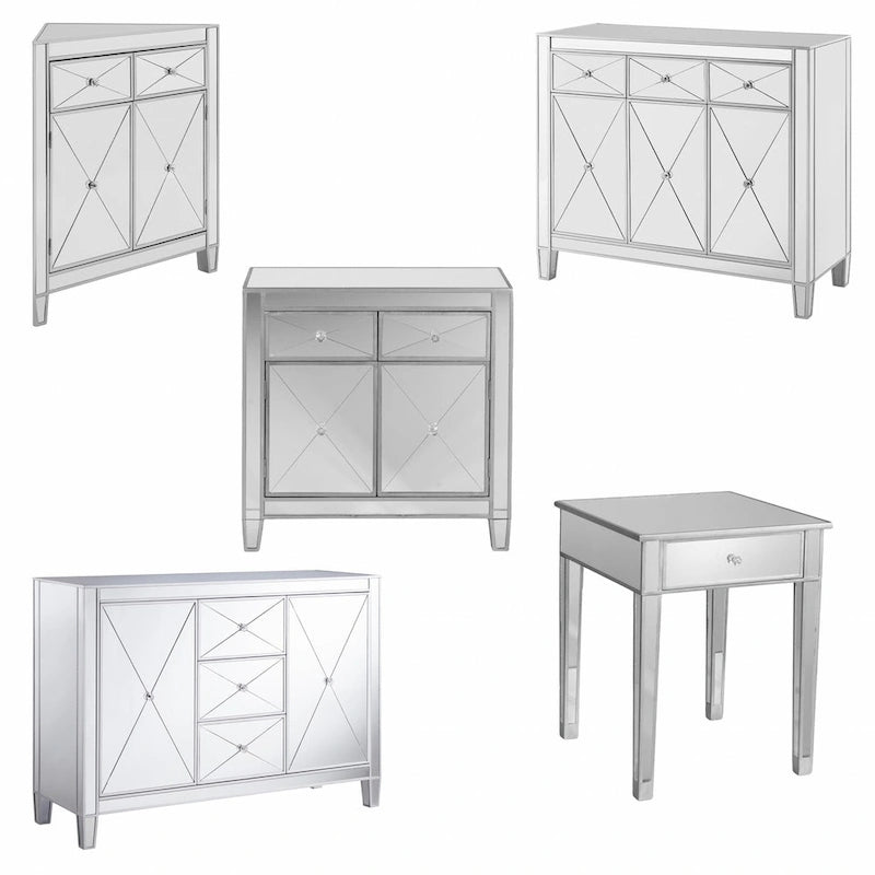 Armoire d'appoint de rangement à deux portes miroir scintillante et glamour