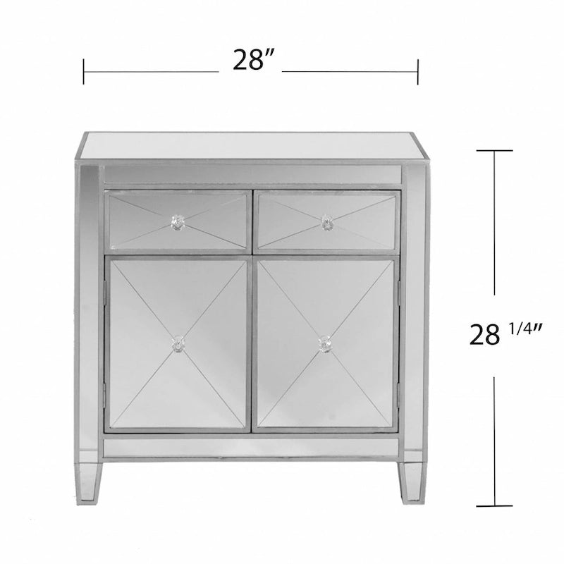 Armoire d'appoint de rangement à deux portes miroir scintillante et glamour