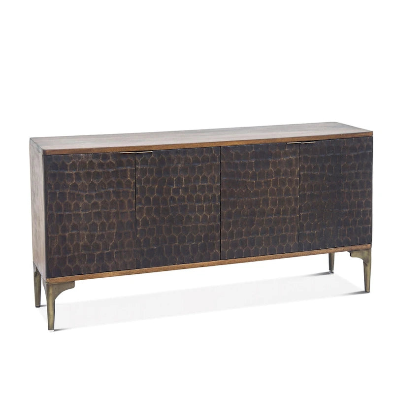 Buffet en bois de manguier bicolore marron avec portes vitrées