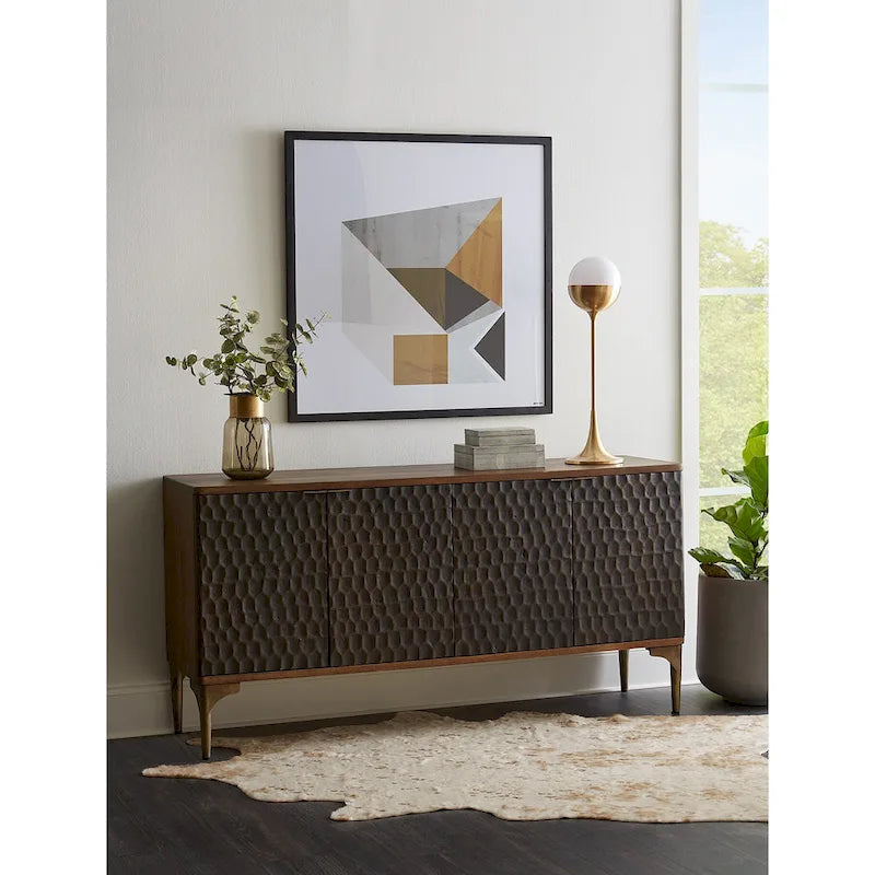 Buffet en bois de manguier bicolore marron avec portes vitrées