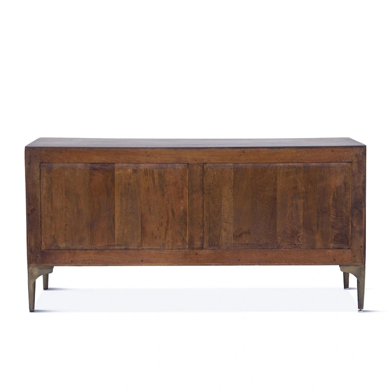 Buffet en bois de manguier bicolore marron avec portes vitrées