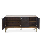 Buffet en bois de manguier bicolore marron avec portes vitrées