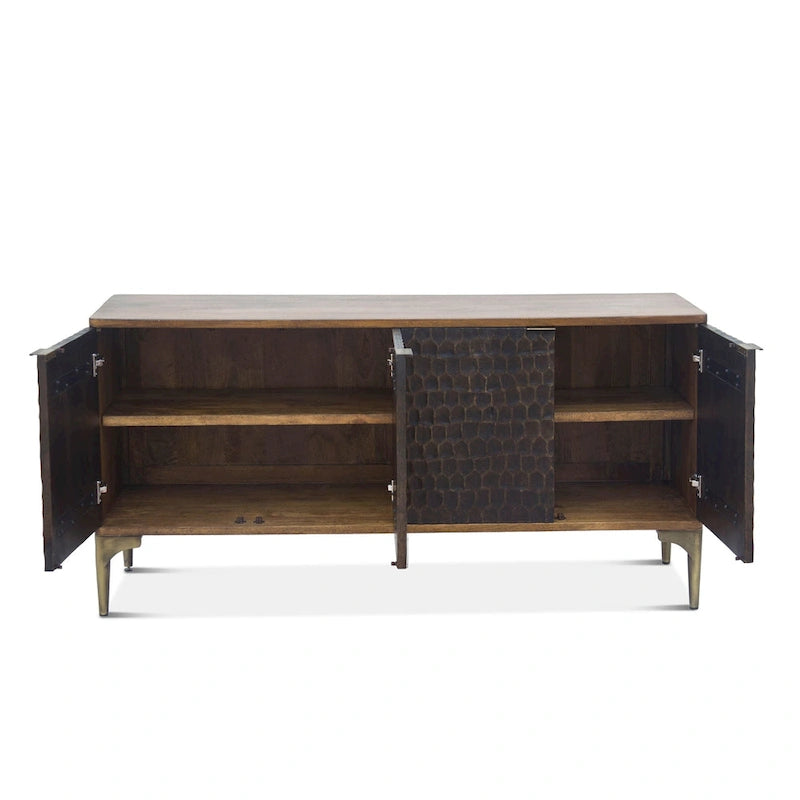 Buffet en bois de manguier bicolore marron avec portes vitrées