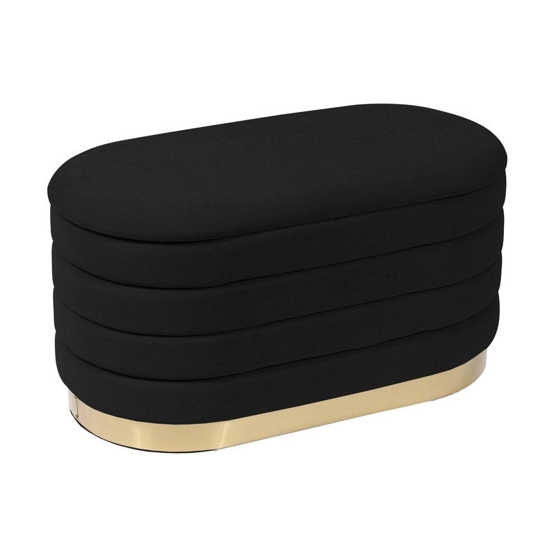Banc de rangement en velours noir / crème / rose poudré – capitonné, base dorée, 1 place