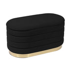 Banc de rangement en velours noir / crème / rose poudré – capitonné, base dorée, 1 place