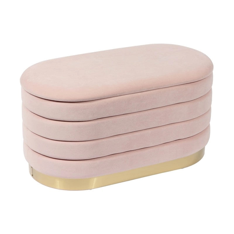 Banc de rangement en velours noir / crème / rose poudré – capitonné, base dorée, 1 place