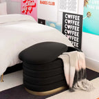 Banc de rangement en velours noir / crème / rose poudré – capitonné, base dorée, 1 place