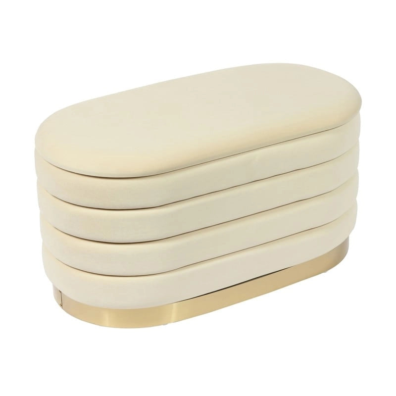 Banc de rangement en velours noir / crème / rose poudré – capitonné, base dorée, 1 place