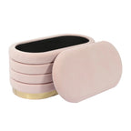 Banc de rangement en velours noir / crème / rose poudré – capitonné, base dorée, 1 place