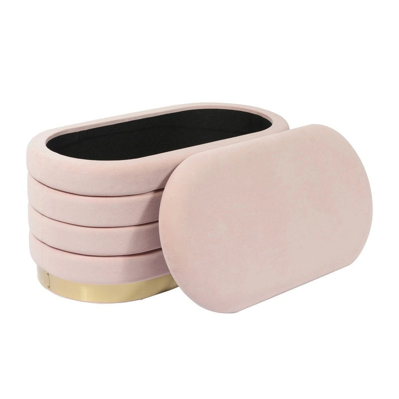 Banc de rangement en velours noir / crème / rose poudré – capitonné, base dorée, 1 place