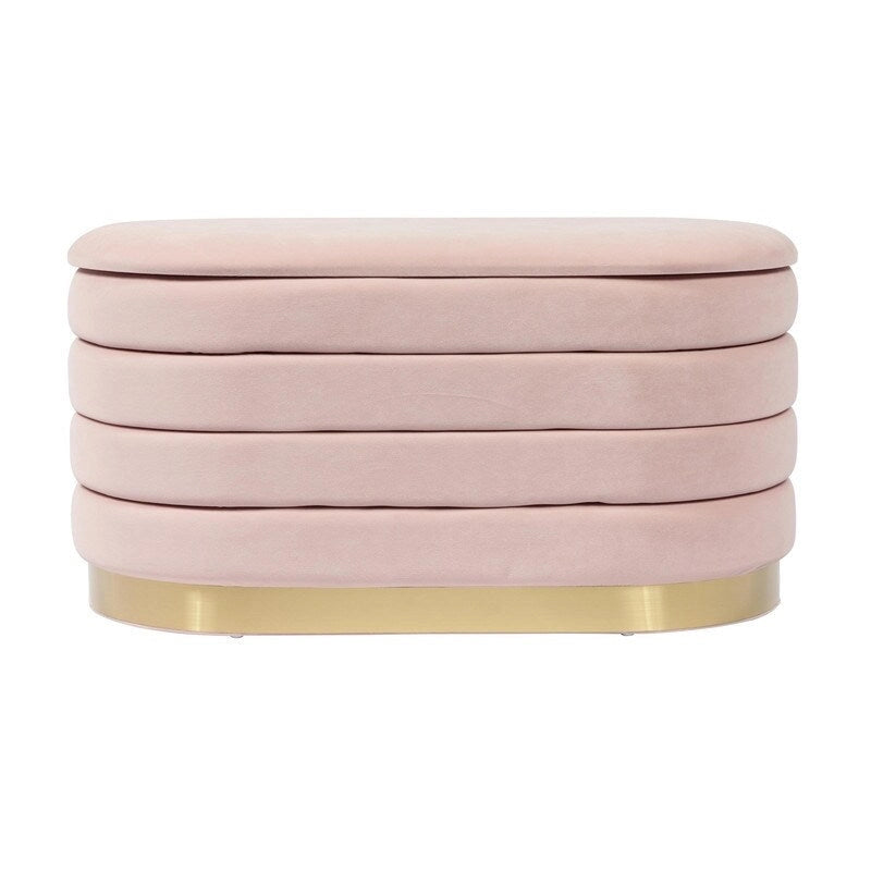 Banc de rangement en velours noir / crème / rose poudré – capitonné, base dorée, 1 place