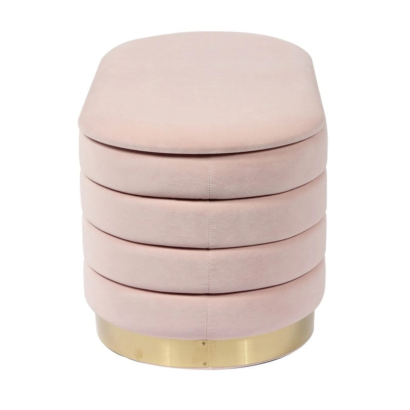 Banc de rangement en velours noir / crème / rose poudré – capitonné, base dorée, 1 place