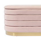 Banc de rangement en velours noir / crème / rose poudré – capitonné, base dorée, 1 place