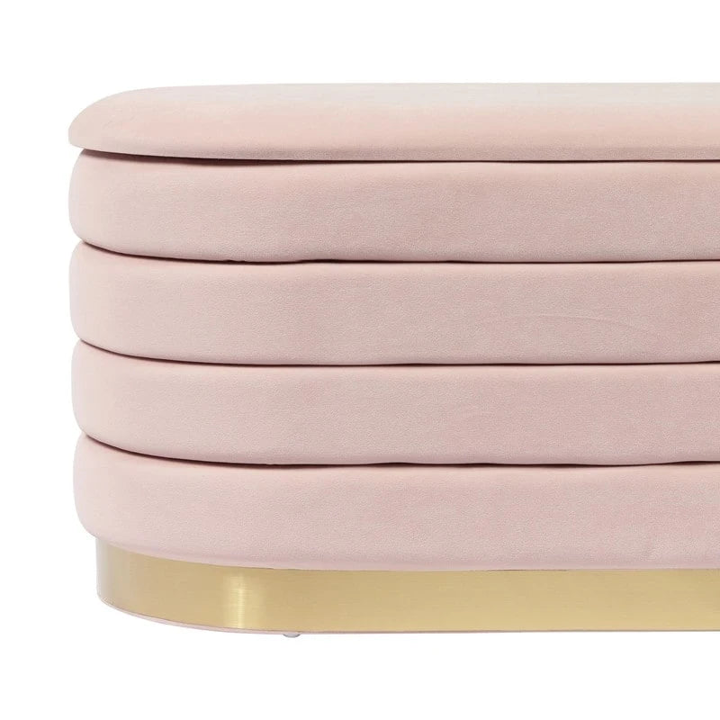 Banc de rangement en velours noir / crème / rose poudré – capitonné, base dorée, 1 place
