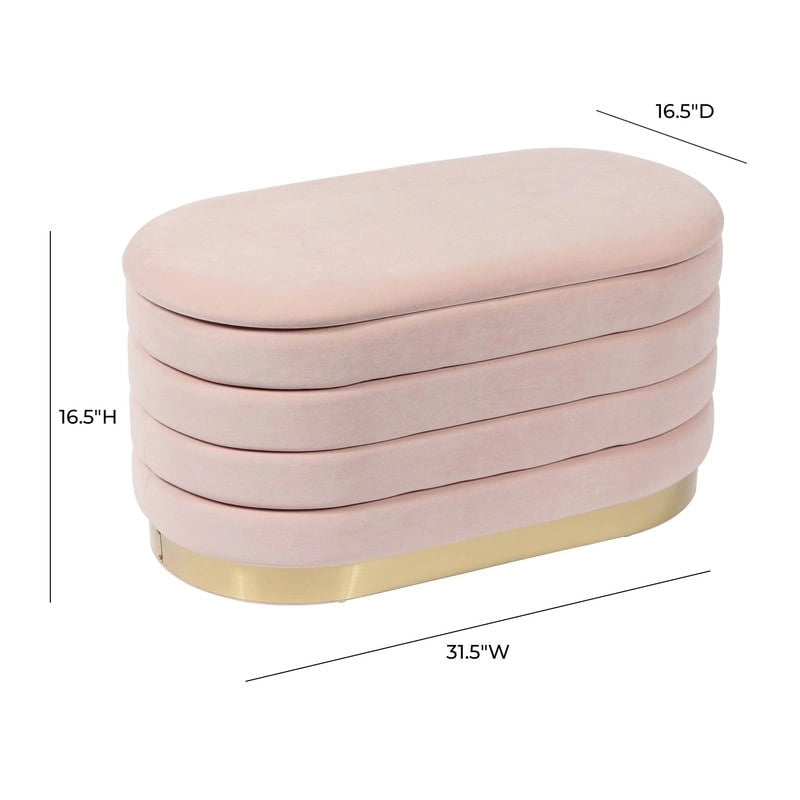 Banc de rangement en velours noir / crème / rose poudré – capitonné, base dorée, 1 place