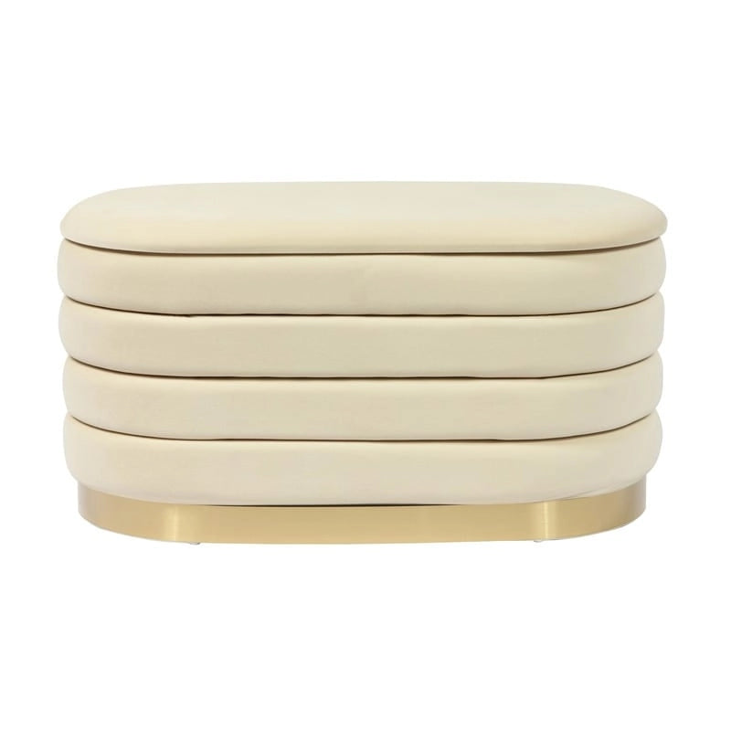 Banc de rangement en velours noir / crème / rose poudré – capitonné, base dorée, 1 place