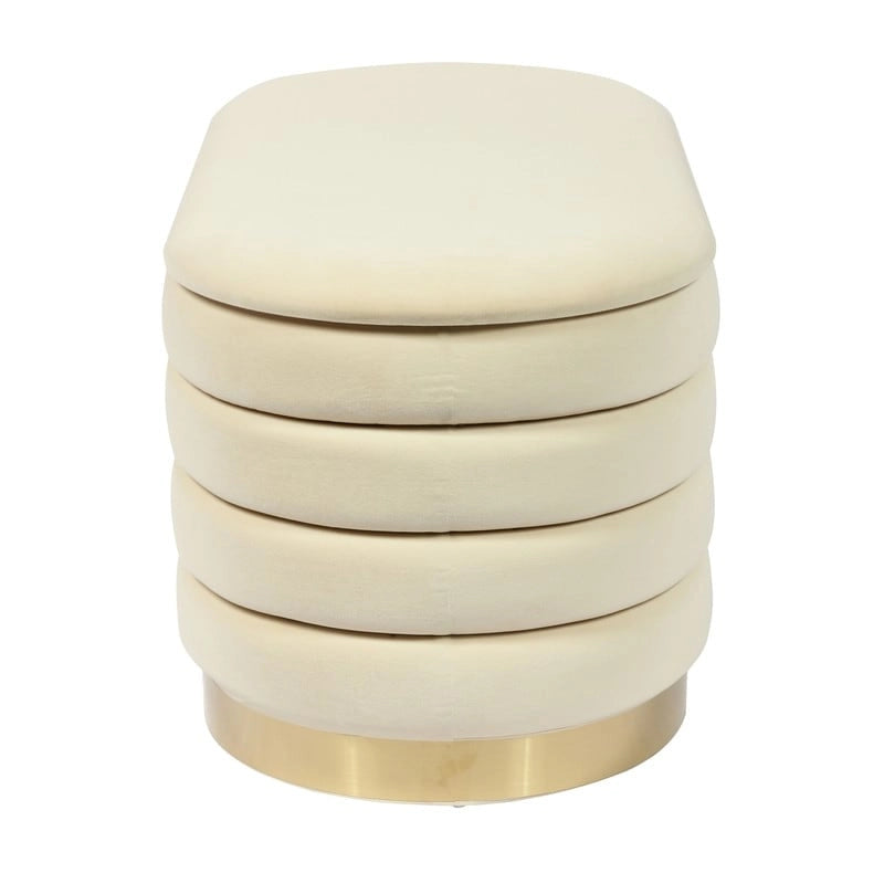 Banc de rangement en velours noir / crème / rose poudré – capitonné, base dorée, 1 place