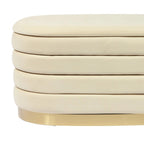 Banc de rangement en velours noir / crème / rose poudré – capitonné, base dorée, 1 place