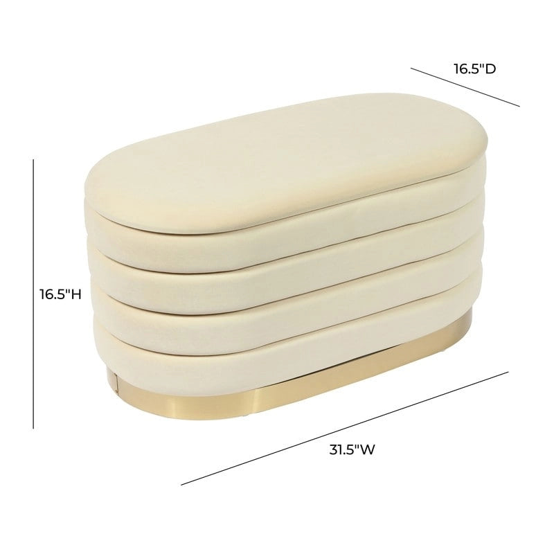 Banc de rangement en velours noir / crème / rose poudré – capitonné, base dorée, 1 place