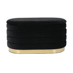 Banc de rangement en velours noir / crème / rose poudré – capitonné, base dorée, 1 place