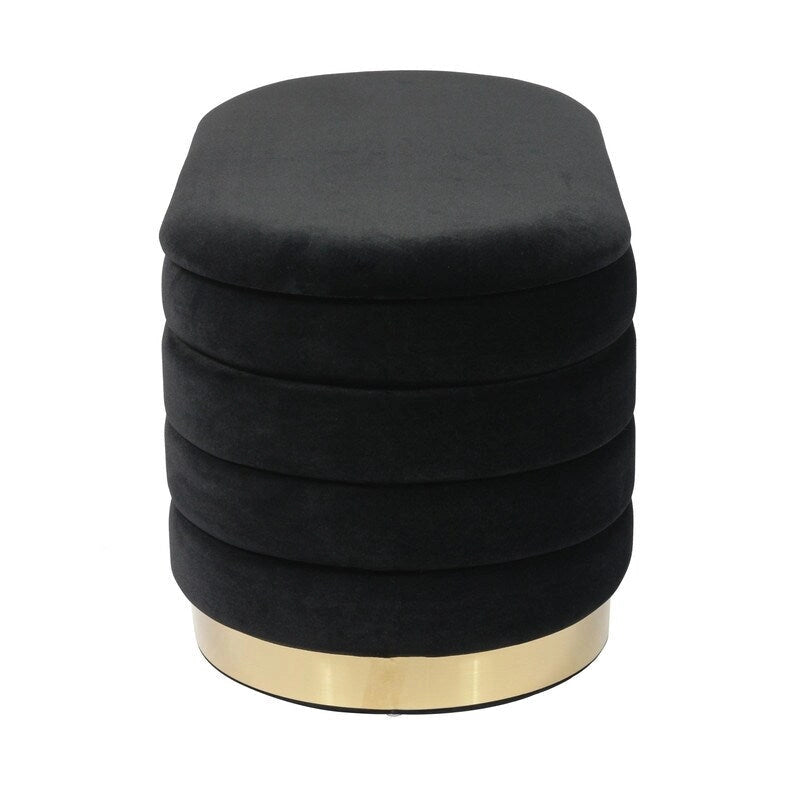 Banc de rangement en velours noir / crème / rose poudré – capitonné, base dorée, 1 place