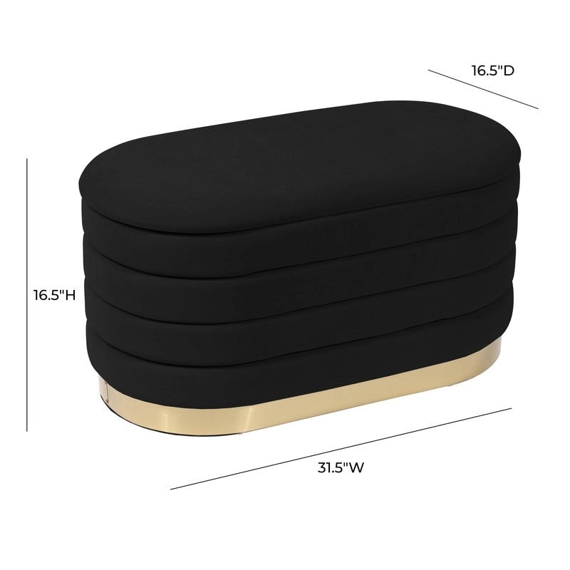 Banc de rangement en velours noir / crème / rose poudré – capitonné, base dorée, 1 place