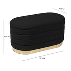 Banc de rangement en velours noir / crème / rose poudré – capitonné, base dorée, 1 place