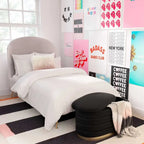 Banc de rangement en velours noir / crème / rose poudré – capitonné, base dorée, 1 place
