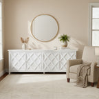 Kendra 94 Reclaimed Pine White Washed Painted Carved Sideboard