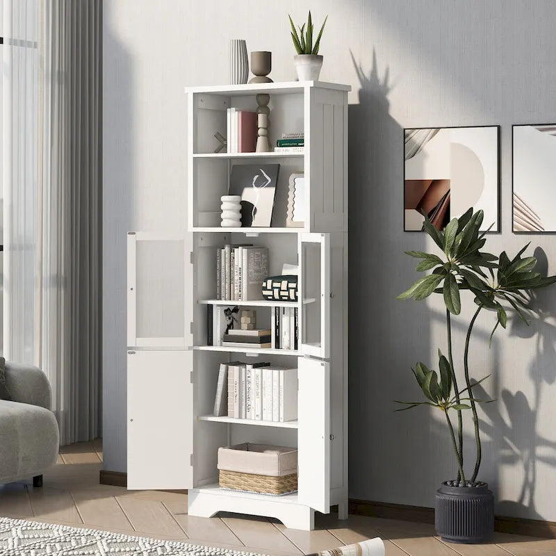 Meuble de rangement haut blanc pour salle de bain avec étagères et portes pour cuisine et salon - 23W x64H