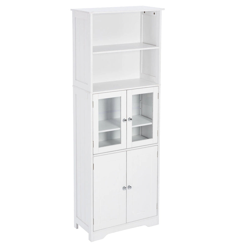 Meuble de rangement haut blanc pour salle de bain avec étagères et portes pour cuisine et salon - 23W x64H