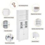 Meuble de rangement haut blanc pour salle de bain avec étagères et portes pour cuisine et salon - 23W x64H