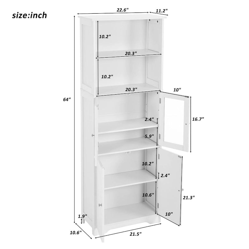 Meuble de rangement haut blanc pour salle de bain avec étagères et portes pour cuisine et salon - 23W x64H
