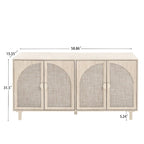 Meuble de rangement 4 portes en rotin avec étagères réglables