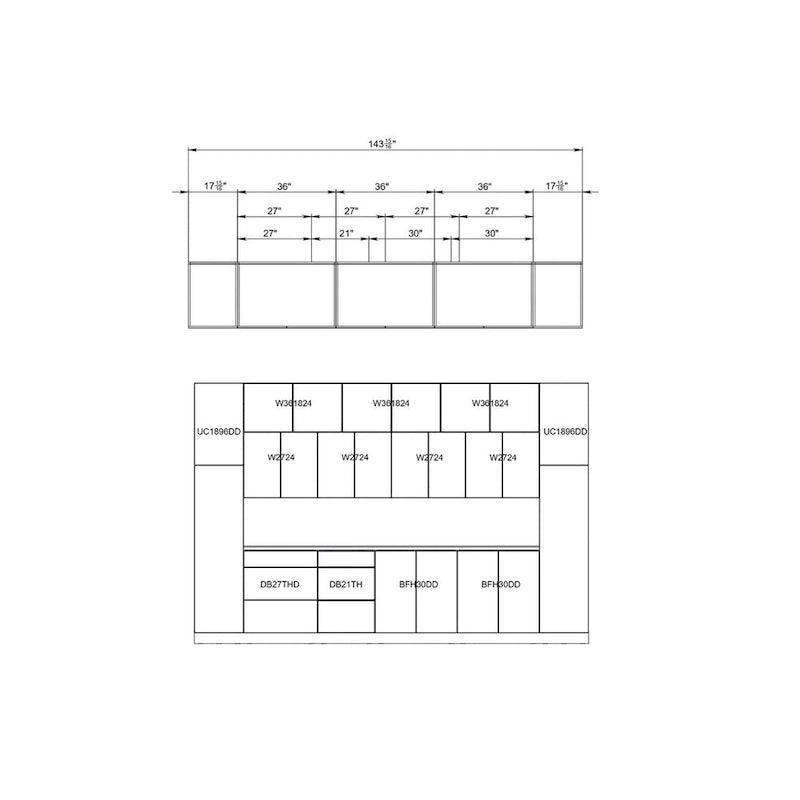 Ensemble de Meubles Bas de Cuisine Blanc Brillant, 3,65 m de large (143x24 po)