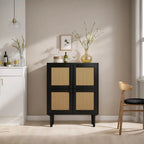 Meuble de rangement en rotin à 4 portes, buffet avec huit espaces de rangement