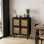 Meuble de rangement en rotin à 4 portes, buffet avec huit espaces de rangement