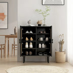 Meuble de rangement en rotin à 4 portes, buffet avec huit espaces de rangement