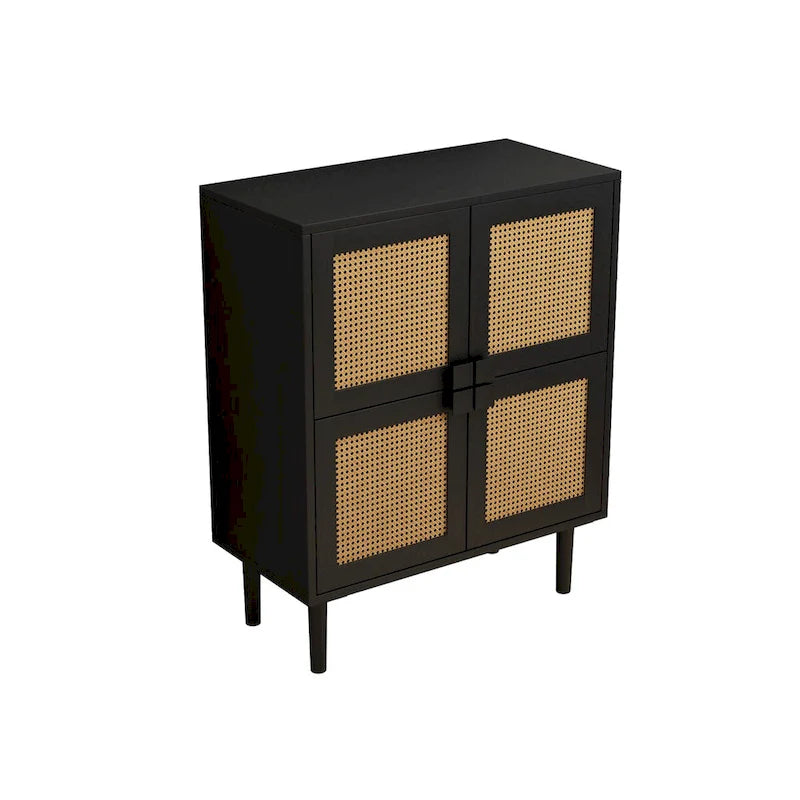 Meuble de rangement en rotin à 4 portes, buffet avec huit espaces de rangement