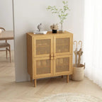 Meuble de rangement en rotin à 4 portes, buffet avec huit espaces de rangement