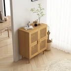 Meuble de rangement en rotin à 4 portes, buffet avec huit espaces de rangement